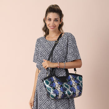 Handtasche aus 100% echtem Leder, Schlangenmuster, Blau&nbsp;