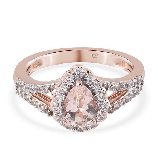 Morganit und Zirkon Ring 925 Silber Ros&eacute;gold