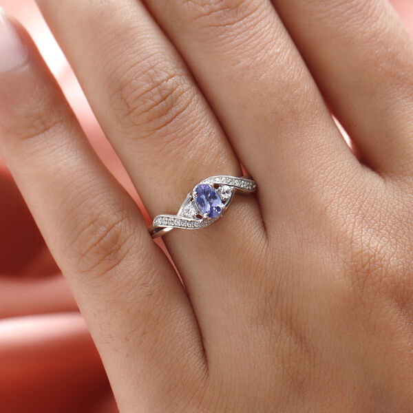 Tansanit und wei&szlig;er Zirkon-Ring, 925 Silber platiniert  ca. 0,67 ct image number 3