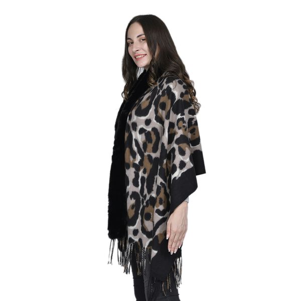 Damen Kunstfell Kimono, Leopardenmuster, Einheitsgr&ouml;&szlig;e Schwarz image number 3
