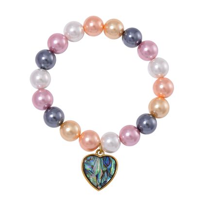 Mehrfarbiges Muschelperle, Abalone Muschel flexibles Armband, Standard gelb vergoldet