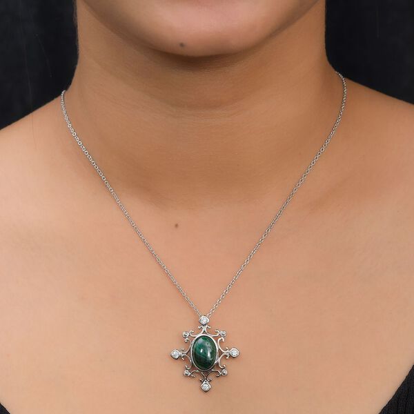 Malachit und Zirkon Anh&auml;nger mit 50cm Kette - 8,69 ct. image number 2