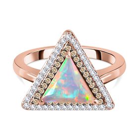 GP Art Déco Kollektion - Natürlicher, äthiopischer Welo Opal, Kanchanaburi blauer Saphir und Champagner-Diamant-Ring - 1,76 ct.