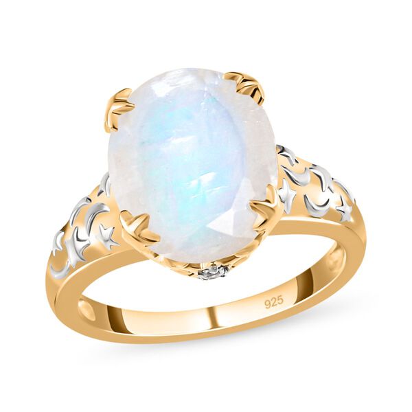 Premium Regenbogen Mondstein und Zirkon Ring mit himmlischen Thema - 4,86 ct. image number 4