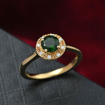 Nat&uuml;rlicher Chromdiopsid, Gelber Saphir, Moissanit Ring 925 Silber 750 Gelbgold Vermeil (Gr&ouml;&szlig;e 18.00) ca. 1.03 ct