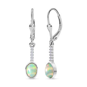 Natürlicher, äthiopischer Welo Opal, Weißer Zirkon Ohrringe 925 Silber ca. 0,72 ct.