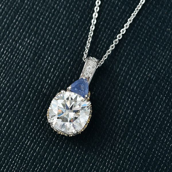 Moissanit und Masoala Saphir Anh&auml;nger mit 50cm Kette - 3,65 ct. image number 1
