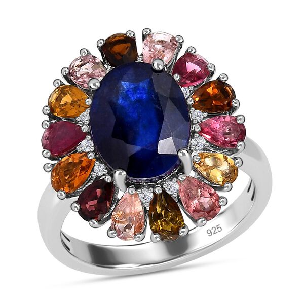 Masoala Saphir (Fissure gef&uuml;llt), mehrfarbiger-Turmalin Ring 925 Silber platiniert (Gr&ouml;&szlig;e 17.00) ca. 8.61 ct image number 4