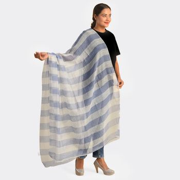 Baumwolle und Seide Unisex Schal, Streifenmuster, Gr&ouml;&szlig;e 210x100 cm, Blau und Wei&szlig;