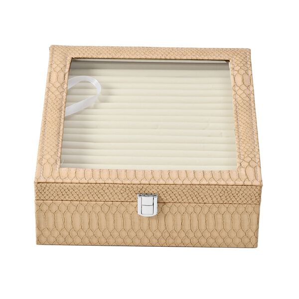 2-lagige Schlangenhaut-Design Ringkaste f&uuml;r 300 Ringe 30.5x27x8.5cm, Beige image number 3