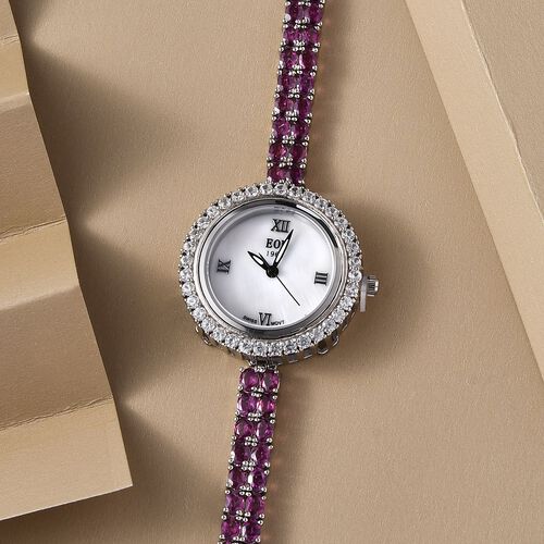 EON Rhodolith Granat und Zirkon-Uhr, 19 cm, 925 Silber platiniert, 16,52 ct. image number 1