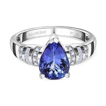 RHAPSODY - AAAA Tansanit, Wei&szlig;er Diamant Ring, 950 Platin, (Gr&ouml;&szlig;e 17.00) ca. 1,79 ct