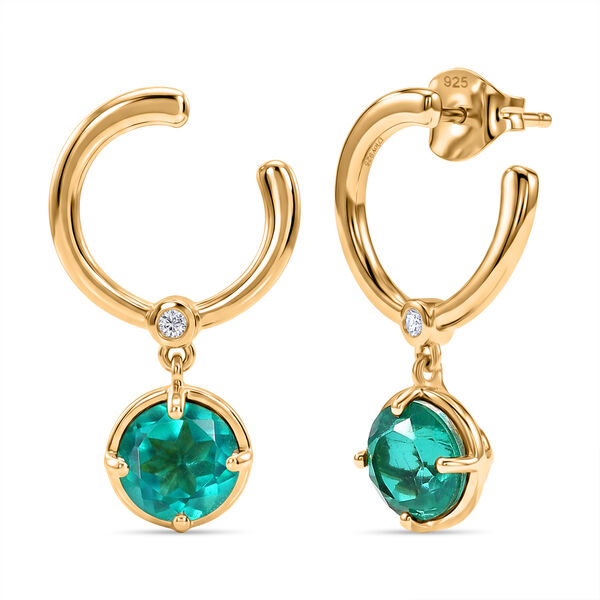 D'Joy Smaragd-Quarz Triplette, Wei&szlig;er Zirkon Ohrringe 925 Silber 750 Gelb Vergoldet ca. 3,12 ct.