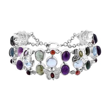 Royal Bali - Limitierte Auflage mehrfarbiges Armband mit Himmelblauer Topas, Peridot ca. 19 cm, 925 Silber ca. 35.81 ct