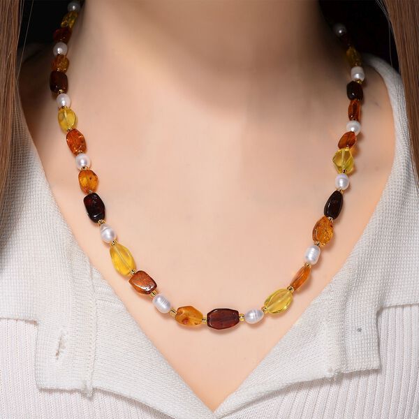 D'Joy S&uuml;&szlig;wasserperle und Bernstein 75cm Halskette image number 2
