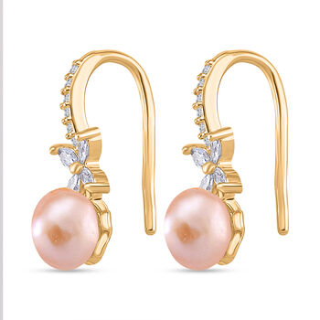 Pfirsich-S&uuml;&szlig;wasser Perle (6-8 mm), Wei&szlig;er Zirkonia Ohrringe Nickelfreies Messing vergoldet