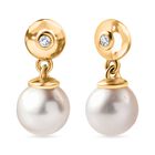 Drilled Süßwasser Perle, Weißer Zirkon Ohrringe 925 Silber vergoldet