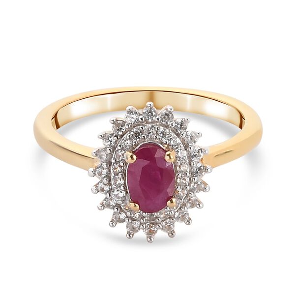 Burmesischer Rubin und Zirkon Ring 925 Silber 585 vergoldet