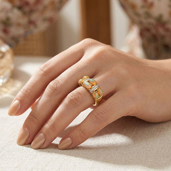 Nat&uuml;rlicher, &auml;thiopischer Welo Opal und Zirkon-Ring - 1,19 ct. image number 3