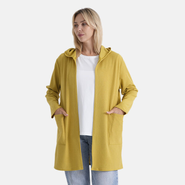 LA MAREY Langer Cardigan mit Kapuze und Taschen, 83cm, Gelb