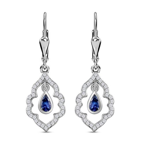 AAA Tansanit und Zirkon-Ohrhänger, 925 Silber platiniert, 1,02 ct. image number 0