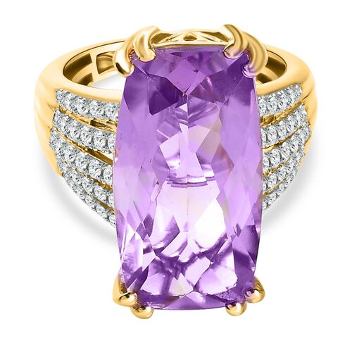 Rose De France Amethyst, weißer Zirkon Ring, 925 Silber Gelbgold Vermeil, (Größe 18.00) ca. 9.66 ct image number 0