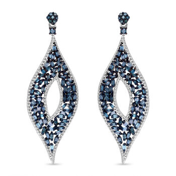 Blaue Diamant Ohrringe, 925 Silber platiniert, ca. 1.00 ct