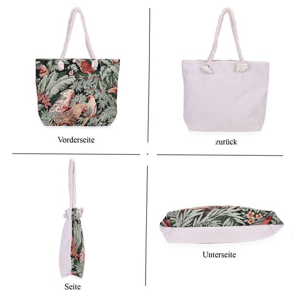 Jacquardgewebte Tasche aus Jute mit Futter, Reißverschluss und verstellbarer Kordel Riemen, 42x37x34 cm, Papagei image number 4