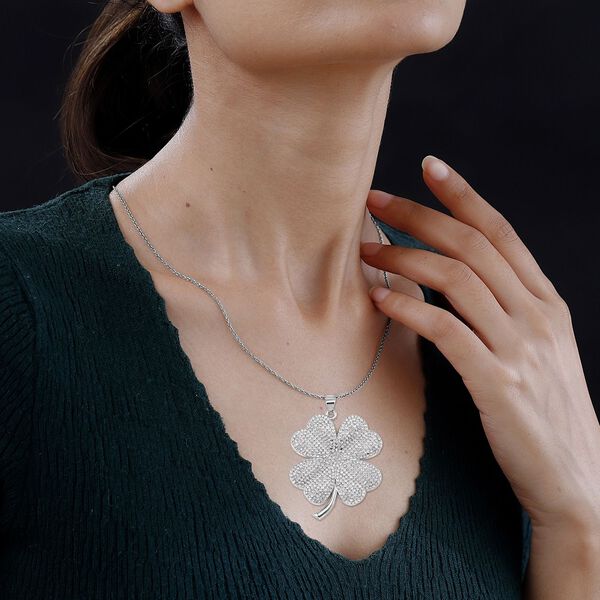 Kristall-Kleeblatt-Anhänger mit 73cm Kette in Silberton image number 3