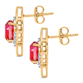 D'Joy Sunset Quarz Triplette, Wei&szlig;er Zirkon Ohrringe 925 Silber 750 Gelb Vergoldet ca. 3.29 ct