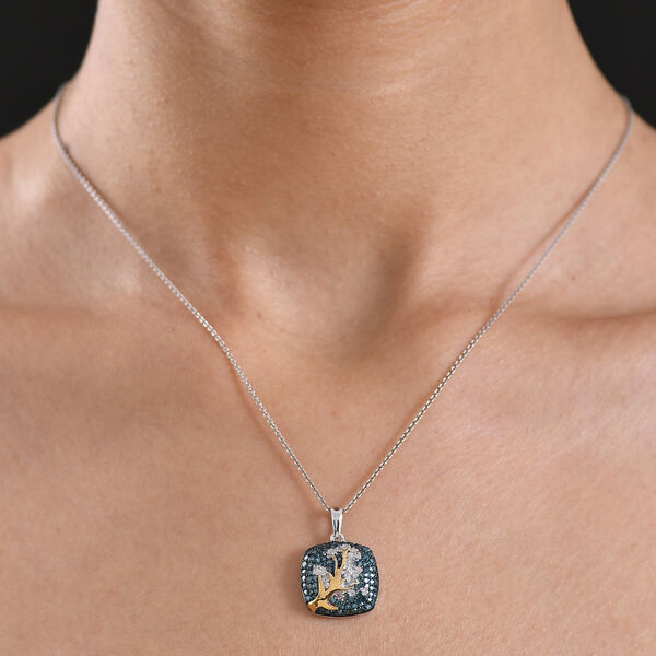 D'Joy blauer und wei&szlig;er Diamant zweifarbiger Anh&auml;nger mit 50cm Kette - 1 ct. image number 2