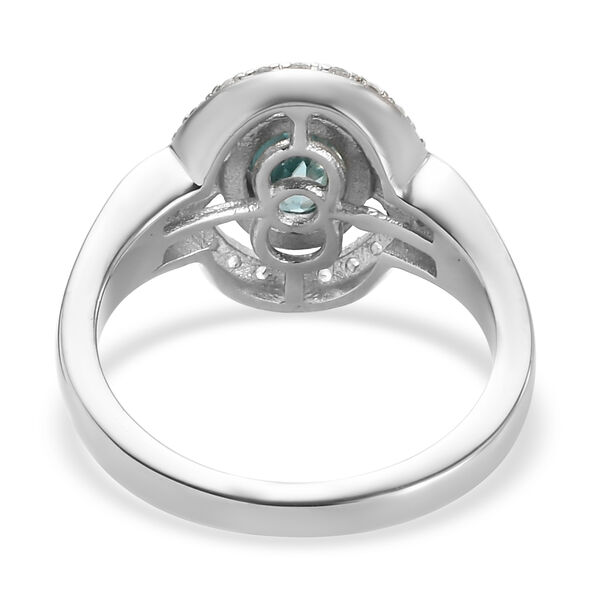Kambodschanischer blauer Zirkon und Zirkon Halo Ring 925 Silber Platin-&Uuml;berzug image number 4