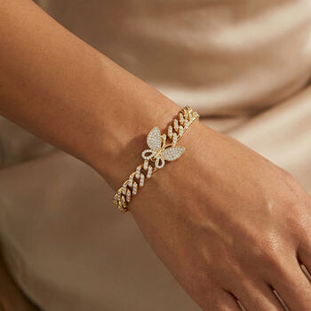 Wei&szlig;es Kristall 19cm Armband in Goldton, Schmetterling