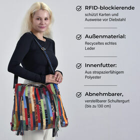 Chaos by Elsie Crossbody-Tasche aus echtem Leder, Multicolor mit glänzender Krokoprägung im Streifenmuster, RFID-Schutz und Mini-Taschenlampe, 42x12x36 cm