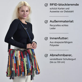 Chaos by Elsie Crossbody-Tasche aus echtem Leder, Multicolor mit gl&auml;nzender Krokopr&auml;gung im Streifenmuster, RFID-Schutz und Mini-Taschenlampe, 42x12x36 cm