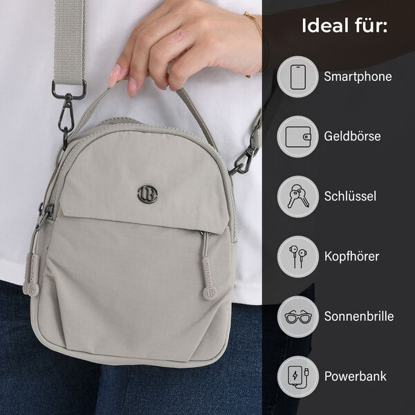 Nylon Crossbody Tasche in Hellgrau mit Reißverschluss image number 4