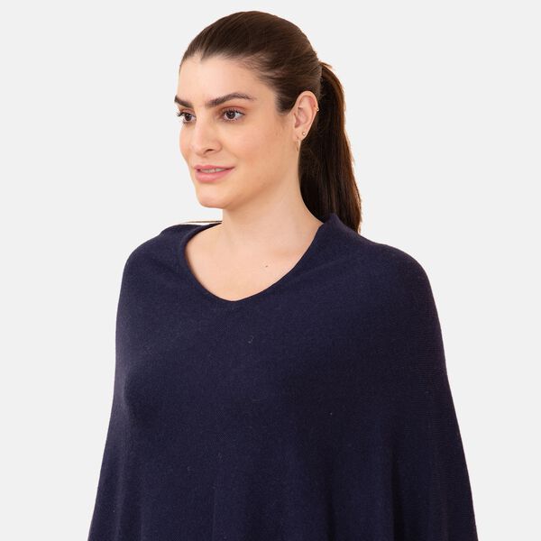 LA MAREY Superweicher Pashmina Poncho, Gr&ouml;&szlig;e 71x71 cm, Dunkelblau&nbsp; image number 5