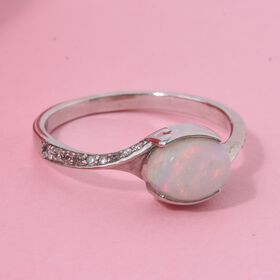 Natürlicher, äthiopischer Welo Opal und Zirkon Ring, 925 Silber rhodiniert - 0,99 ct.