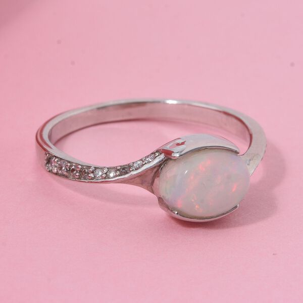 Natürlicher, äthiopischer Welo Opal und Zirkon Ring, 925 Silber rhodiniert - 0,99 ct. image number 1