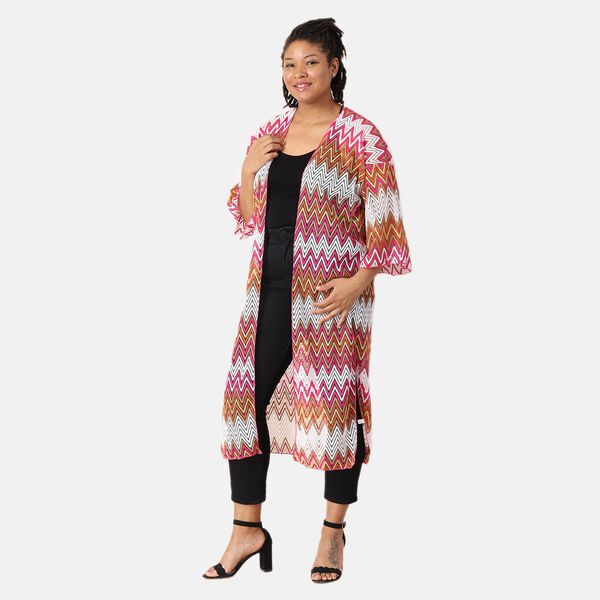 Geh&auml;kelter Kimono, Meshgewebe, Rot image number 3