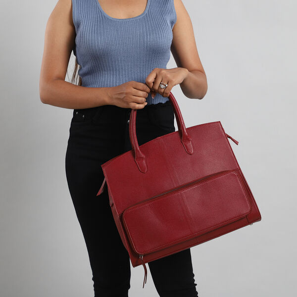Handtasche aus echtem Leder mit Extra-Fach, Größe 13x38x30 cm, Weinrot image number 4