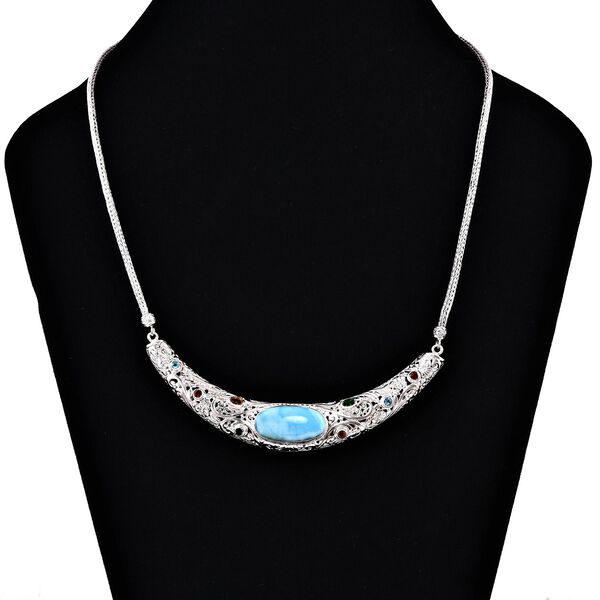 Larimar, Roter Granat Halskette ca. 50 cm 925 Silber ca. 19.55 ct image number 3