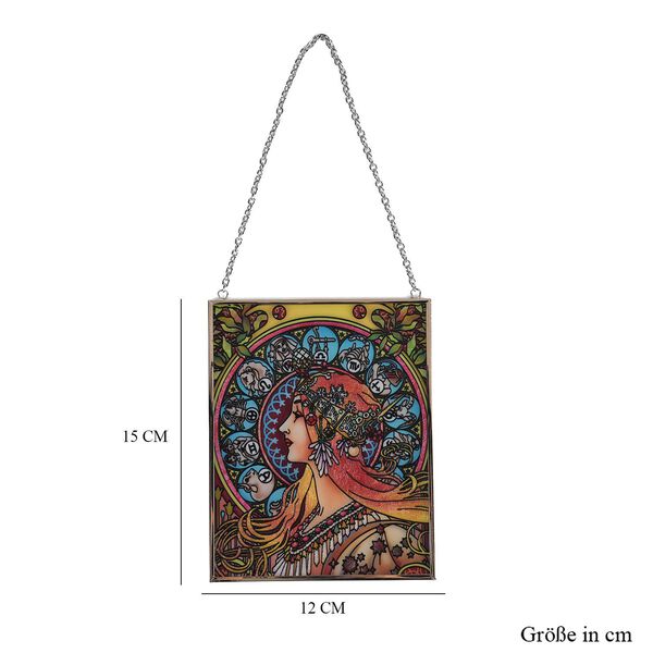 Handbemalter Glas-Sonnenfänger, Alphonse Mucha-Motiv Jugendstil-Dame, 12×15cm, Mehrfarbig image number 6