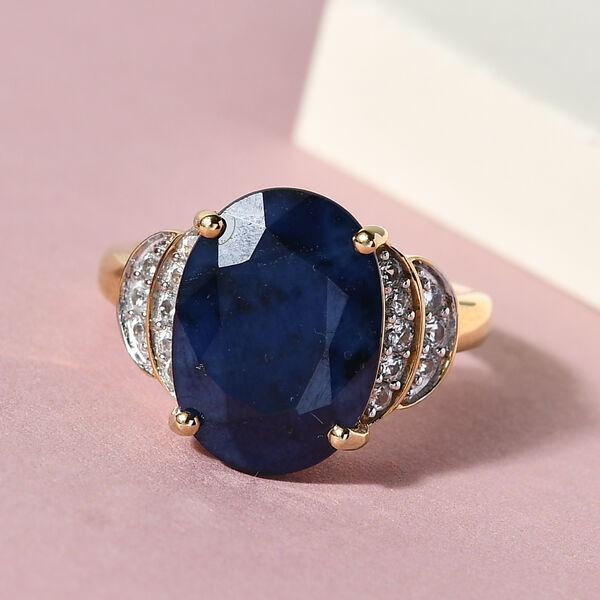 Verbreitet blauer Saphir und Zirkon Ring 925 Silber vergoldet  ca. 7,35 ct image number 2