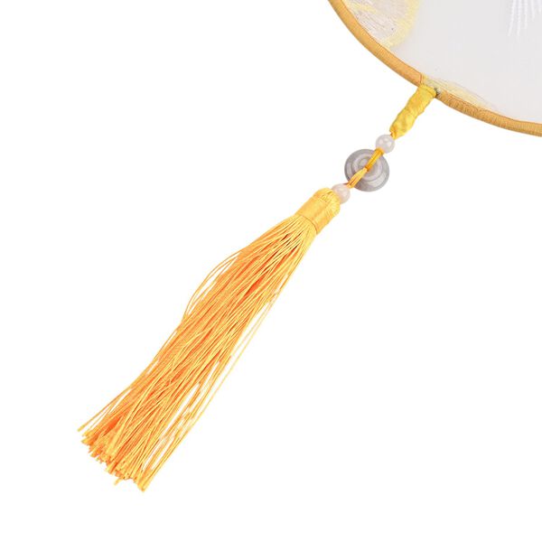 "Brand:LIVMORE Double-sided embroidery Silk wall decoration with  Jade tassel-Round shape                                                                                                             Size Dia: 20cm Pattern:Yellow Phoenix image number 7