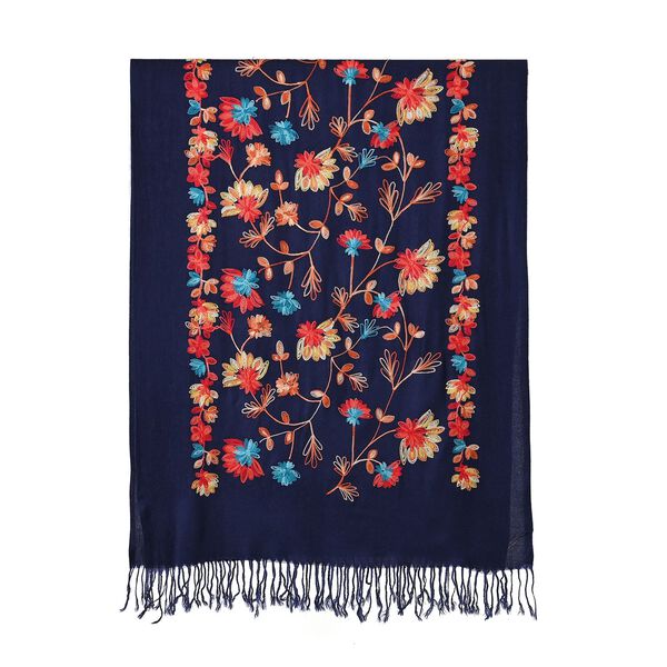 Bestickter Schal mit Fransen, Dunkelblau image number 2