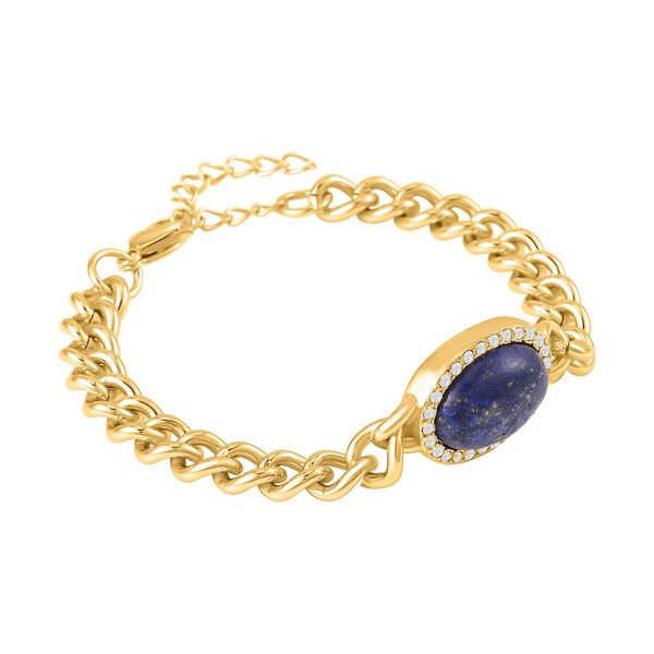Lapislazuli, Wei&szlig;er Kristall Armband, ca. 19 cm, Reiner Edelstahl, ca. 10.01 ct image number 4