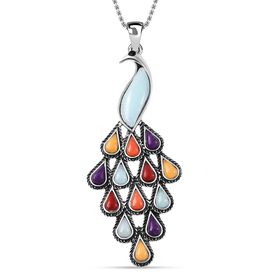 Multi Quarzit und schwarzer Kristall-Anhänger mit 72cm Kette - 35 ct.