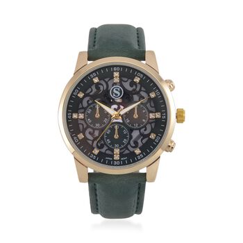 STRADA Japanisches Uhrwerk - Exklusive Uhr mit Legierunggeh&auml;use, grauem Hohlzifferblatt, schwarzem PU-Band & Edelstahl-Schnalle, Wei&szlig;er Kristall Uhr, 23 cm, schwarz