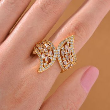 Wei&szlig;er Zirkonia Ring, flexibel, Messing, Goldfarben